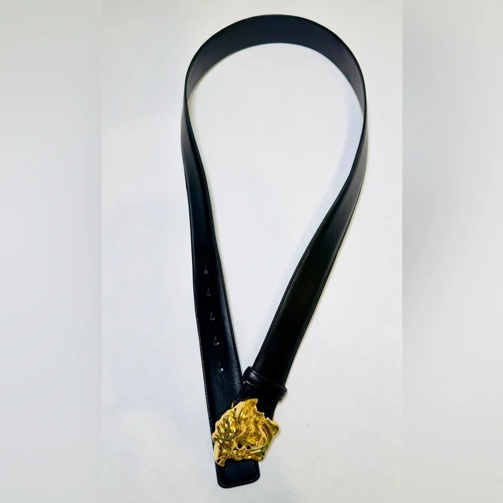 Versace La Medusa Greca Buckle Leather Belt Black 100 Cm DCU4140 Size 34